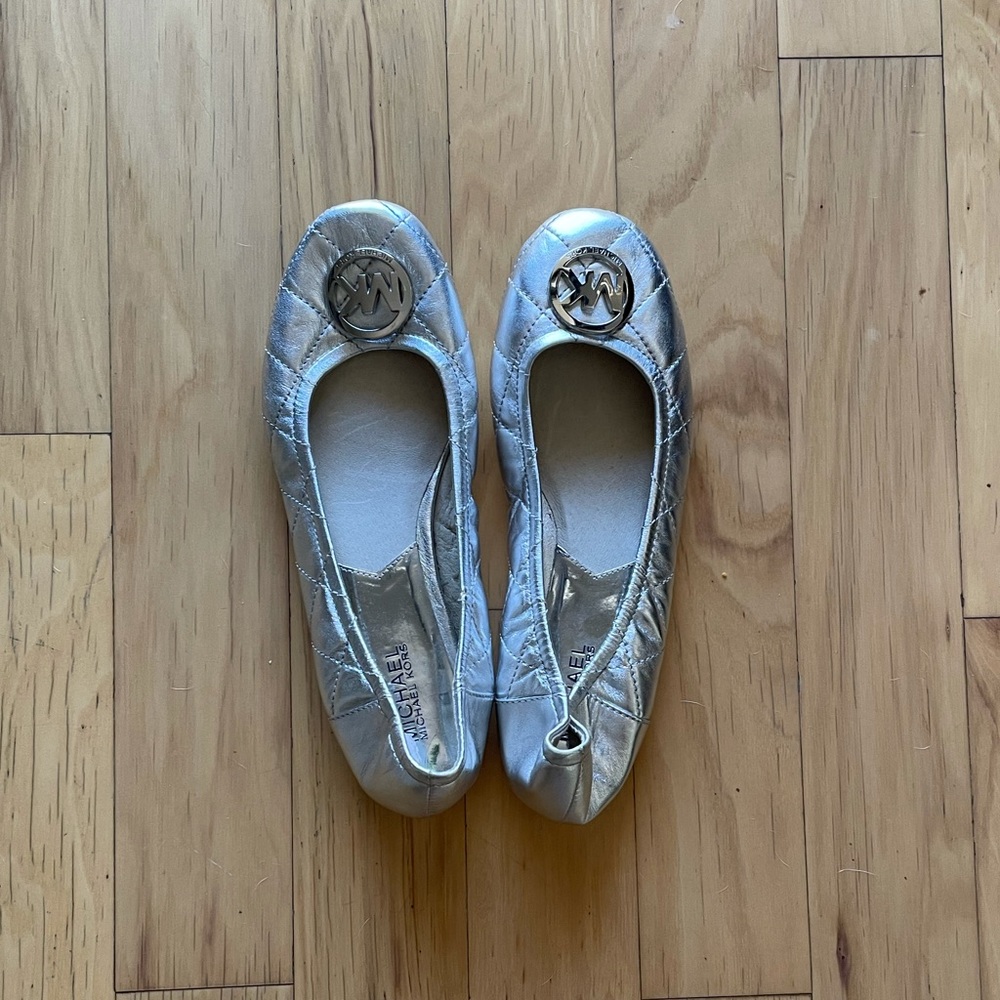 Michael Kors Logo Metallic Silver Flat Shoes